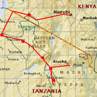 Kaart Kenia Tanzania safari - Great Serengeti Migration Kaart Kenia Tanzania safari - Great Serengeti Migration