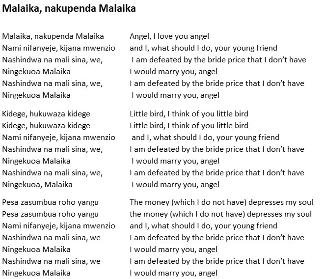 Malaika textsong