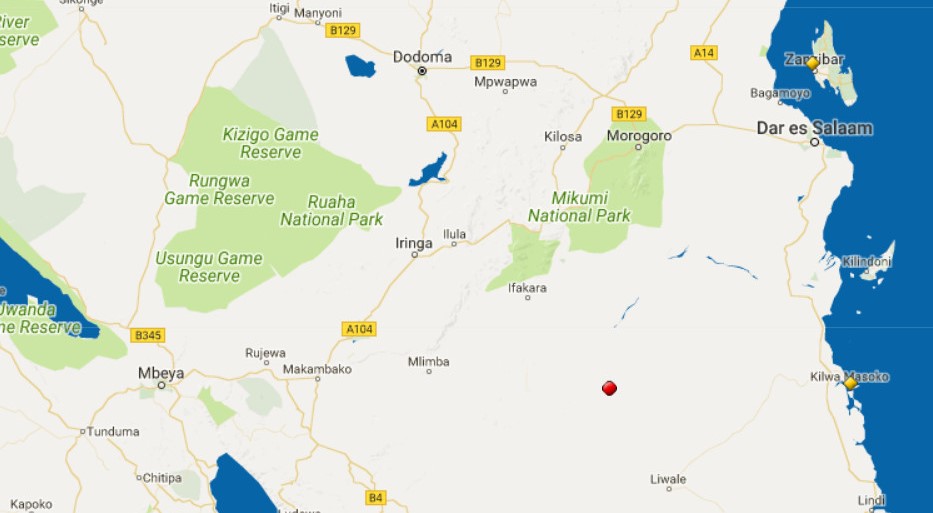 Kaart Tanzania zuid